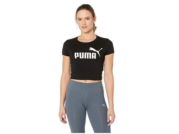 Puma Tape Logo Cropped Tee (cotton Black) Women's Clothing