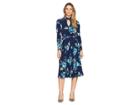 Maggy London Floral Jersey Fit And Flare Dress With Pleated Skirt (navy/teal) Women's Dress