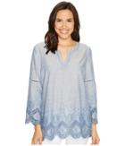 Nydj Embroidered Chambray Voile Top (loire Valley) Women's Clothing
