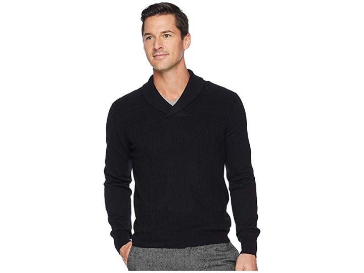 Perry Ellis Texture Pattern Shawl Pullover Sweater (black) Men's Sweater
