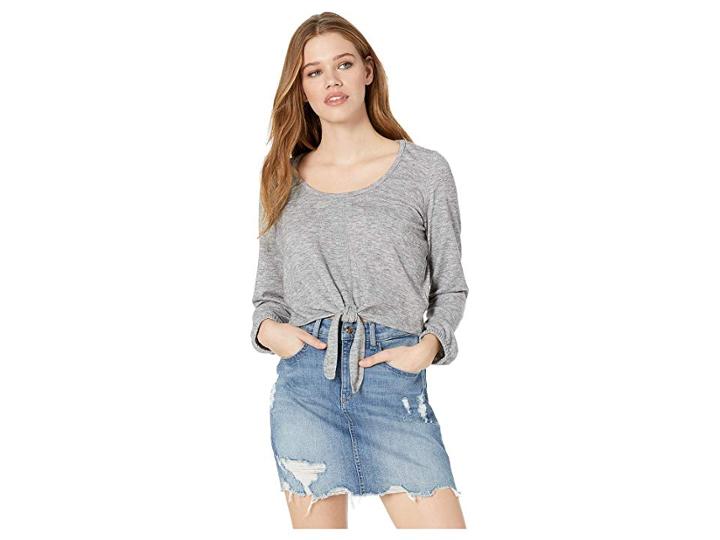 Jack By Bb Dakota Knot Bothered Tie Front Top (light Heather Grey) Women's Clothing
