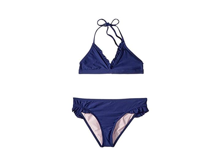 Splendid Littles Color Blocked Banded Triangle Bra Ruffle Pants (big Kid) (navy) Girl's Swimwear Sets