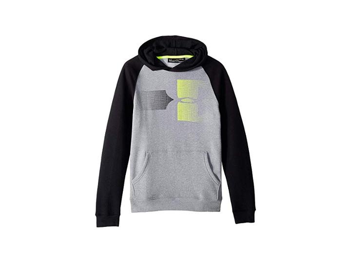 Under Armour Kids Rival Logo Hoodie (big Kids) (steel Light Heather/high-vis Yellow) Boy's Sweatshirt