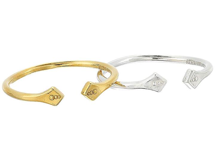 Alex And Ani Diamond Flare Ring Set Of 2 (sterling Silver/14kt Gold Plated) Ring