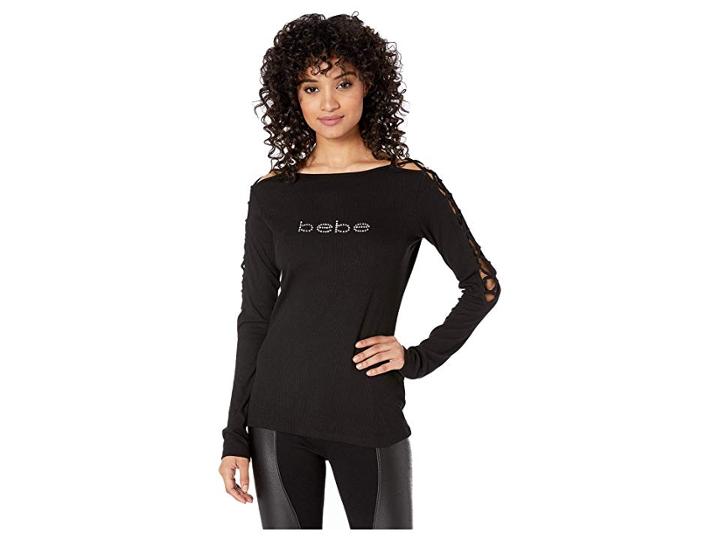 Bebe Lace-up Sleeve Top (jet Black) Women's Blouse
