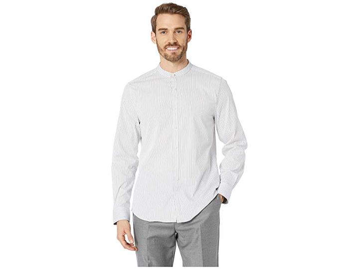 Kenneth Cole New York Band Collar Stripe Shirt (white) Men's Clothing