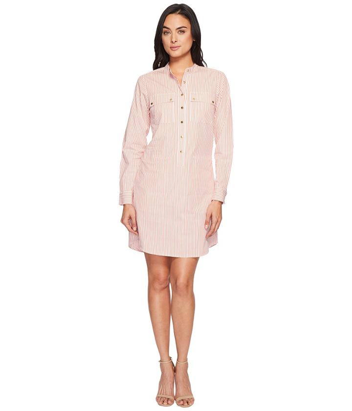 Michael Michael Kors Yarn-dye Stripe Button Down Dress (poppy) Women's Dress