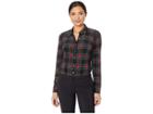 Tommy Hilfiger Long Sleeve Plaid Button Front Knit Top (black Multi) Women's Clothing