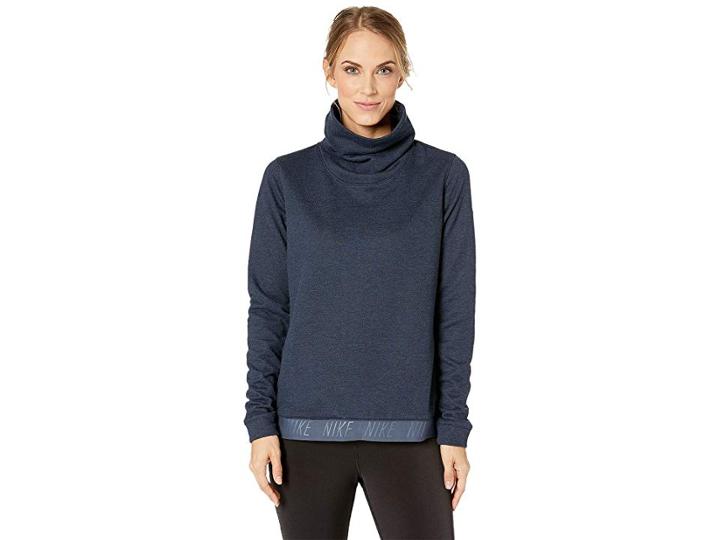 Nike Dry Training Top (obsidian Heather/thunder Blue) Women's Long Sleeve Pullover
