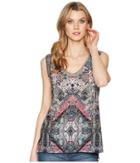 Tribal Printed Woven Sleeveless V-neck Top (fern) Women's Sleeveless