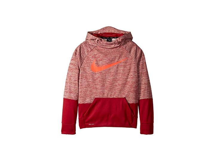 Nike Kids Therma Graphic Swoosh Training Pullover Hoodie (big Kids) (red Crush/pure/red Crush/bright Crimson) Boy's Sweatshirt