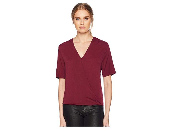 Michael Stars Rylie Rayon Short Sleeve Surplice Top (pinot) Women's Clothing