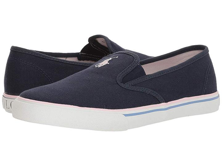 Polo Ralph Lauren Kids Meah (big Kid) (navy Canvas/light Pink Pony Player) Girl's Shoes