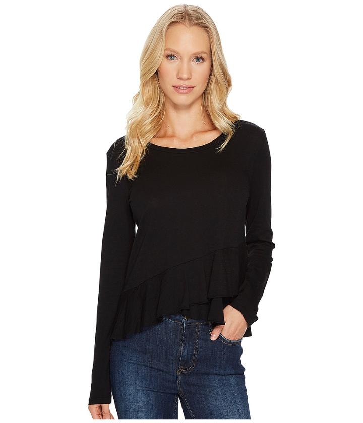 Lanston Wrap Ruffle Long Sleeve (black) Women's Clothing