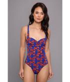 Kamalikulture Shirred Mio Swimsuit (lobster-red/blue) Women's Swimsuits One Piece