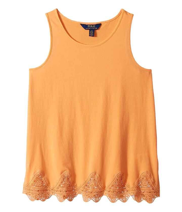 Polo Ralph Lauren Kids Lace-trim Jersey Tank Top (little Kids/big Kids) (fair Orange) Girl's Sleeveless