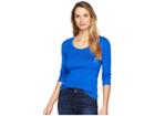 Three Dots 100% Cotton Heritage Knit 3/4 Sleeve Scoop Neck (electric Blue) Women's Long Sleeve Pullover