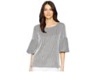 Calvin Klein Seer Sucker Puff Sleeve Top (black/white) Women's Clothing
