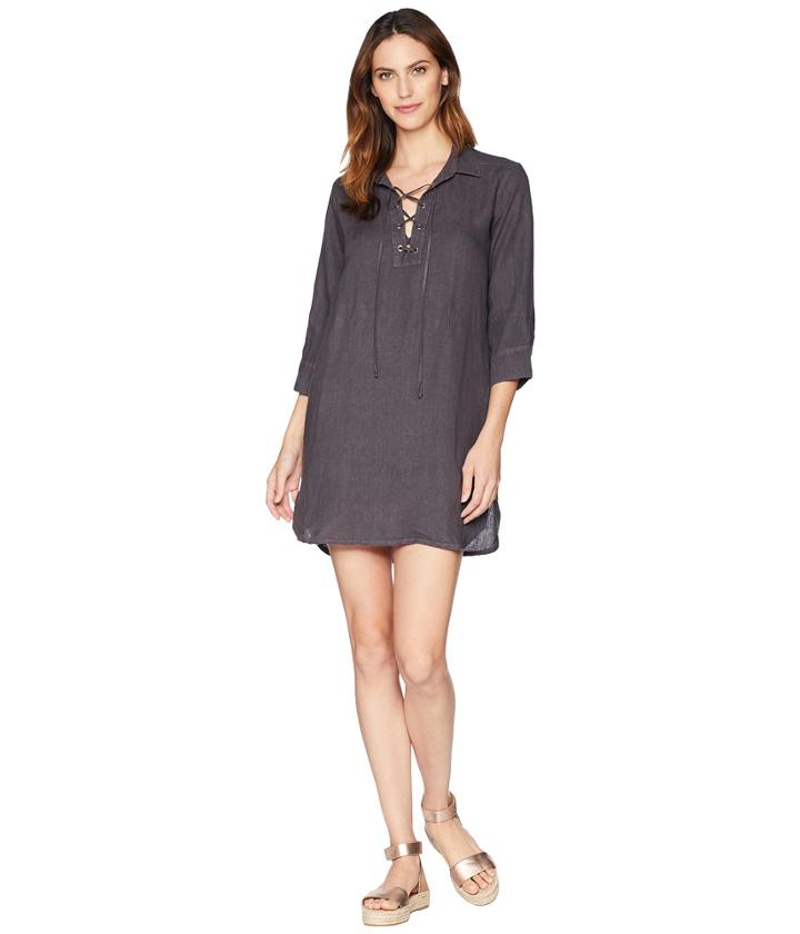 Allen Allen 3/4 Sleeve Tie Front Dress (flint) Women's Dress