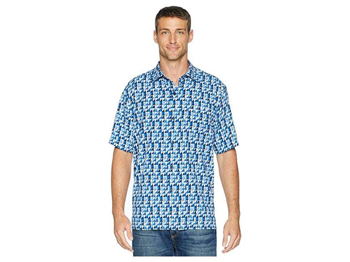 Tommy Bahama Poquito Geo Shirt (cobalt Sea) Men's Short Sleeve Button Up