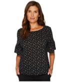 Two By Vince Camuto Mini Bouquets Relaxed Ruffle Sleeve Blouse (rich Black) Women's Blouse