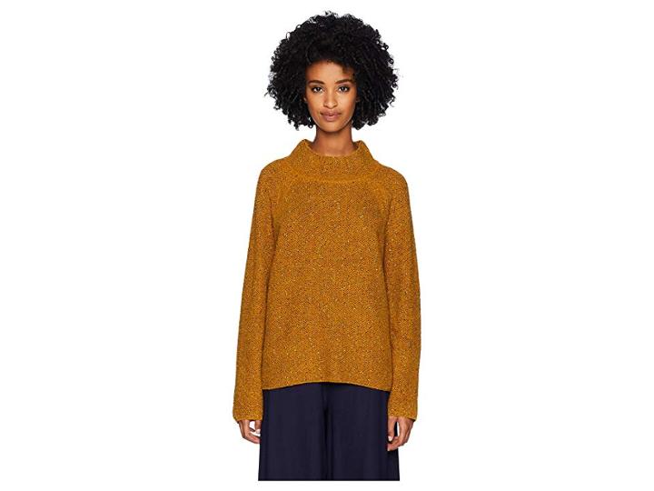 Eileen Fisher Tweedy Organic Cotton Funnel Neck Box-top (annatto) Women's Clothing