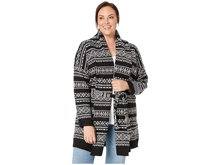 Lauren Ralph Lauren Plus Size Wool-blend Belted Cardigan (polo Black/masc Cream Multi) Women's Sweater