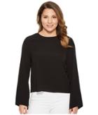 Vince Camuto Specialty Size Petite Bell Sleeve Side Drawstring Soft Texture Blouse (rich Black) Women's Blouse