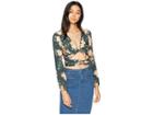 Flynn Skye Long Sleeve That's A Wrap Crop Top (abstract Emerald) Women's Clothing