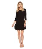 Halston Heritage Elbow Sleeve Round Neck Dress W/ Flounce (black) Women's Dress