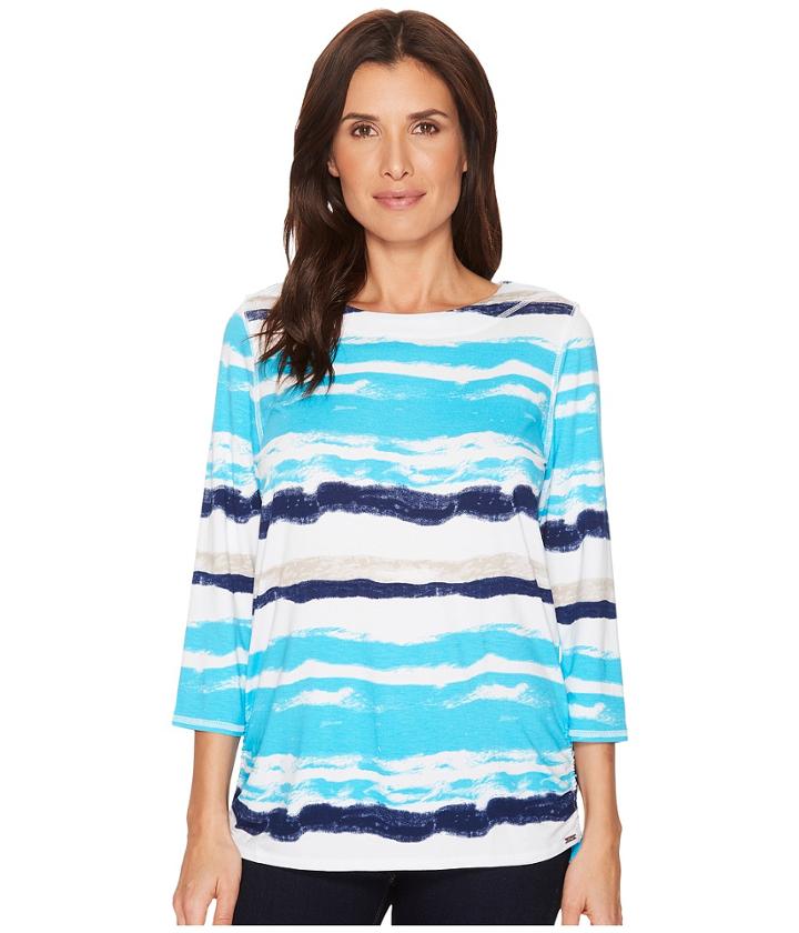 Fdj French Dressing Jeans Water Color Stripe Top (turquoise Multi) Women's Long Sleeve Pullover
