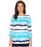 Fdj French Dressing Jeans Water Color Stripe Top (turquoise Multi) Women's Long Sleeve Pullover