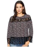 Eci 3/4 Sleeve Printed Top With Lace Bottom (black/ivory) Women's Clothing