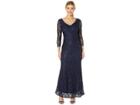 Marina Slim 3/4 Sleeve Lace Dress With V Front/back Neckline (navy) Women's Dress