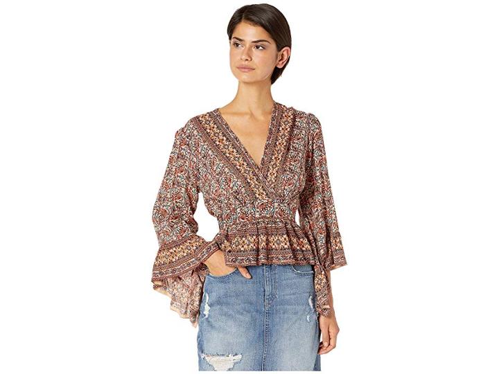 Angie V-neck Long Sleeve Top (gold) Women's Clothing