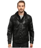 Marc New York By Andrew Marc Newfane Distressed Faux Leather Moto Jacket With Removable Bib Hoodie (black) Men's Coat