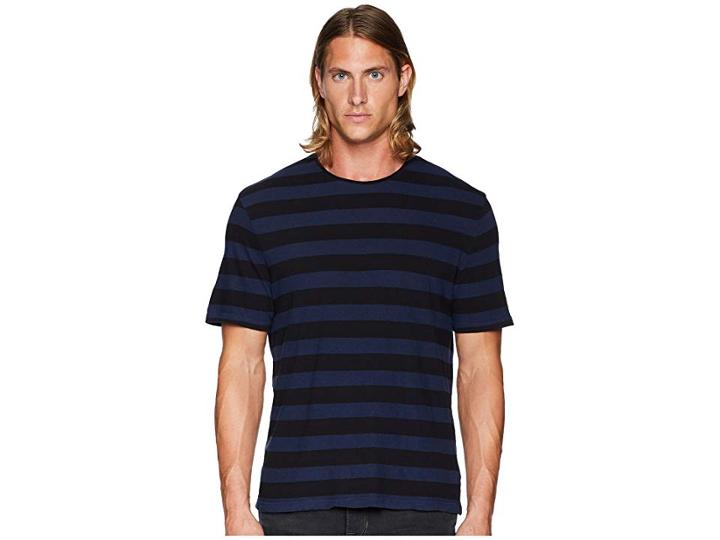 Vince Striped Linen Crew Neck T-shirt (sapphire/black) Men's T Shirt