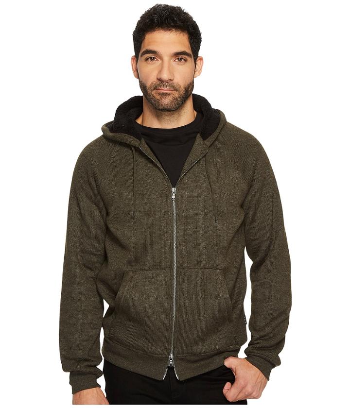 John Varvatos Star U.s.a. Knit Hoodie With Sherpa Lined Hood And Elbow Patches (olive Branch) Men's Sweatshirt