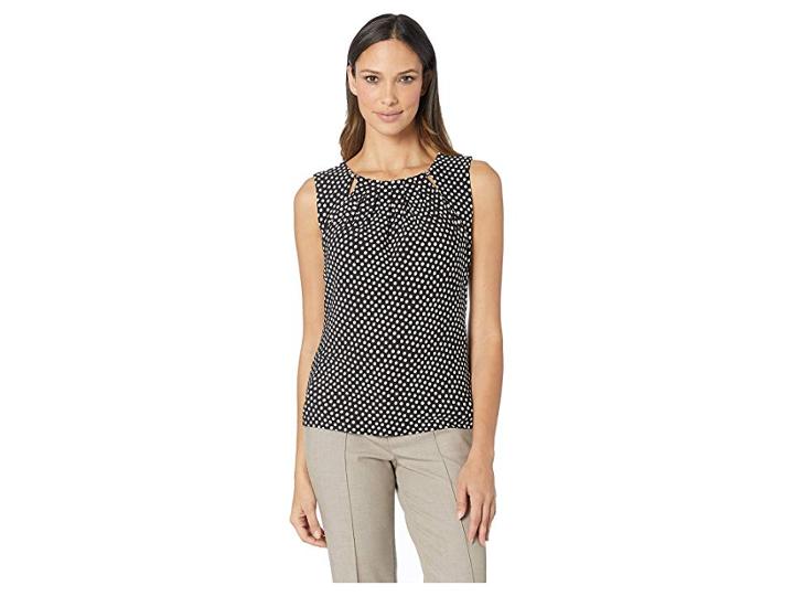 Tommy Hilfiger Printed Bead Neck Knit Top (black/ivory) Women's Clothing