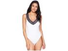 Kenneth Cole Stompin' In My Stilettos V-neck X-back Mio (white/blue) Women's Swimsuits One Piece
