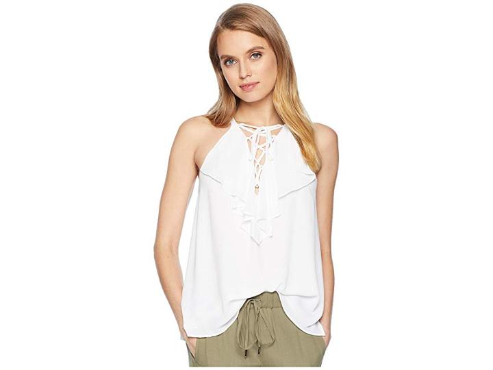 Bcbgmaxazria Lace-up Ruffle Tank Top (white) Women's Sleeveless
