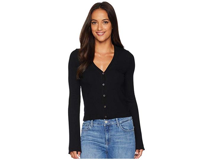 Three Dots Viscose Rib Crop Cardigan (black) Women's Sweater