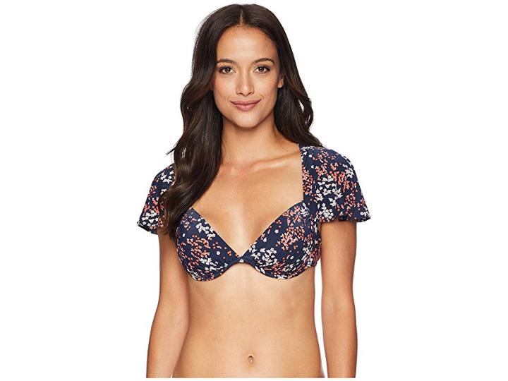Michael Michael Kors Scattered Blooms Cap Sleeve Underwire Bikini Top (rose Pink) Women's Swimwear