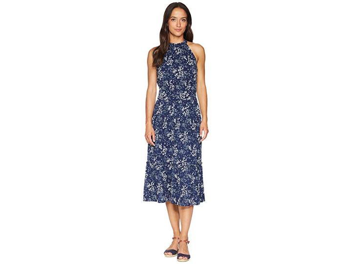 Michael Michael Kors Scatter Blooms Print Tier Midi Dress (true Navy/light Chambray) Women's Dress