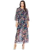 Eci Paisley Print Smocked Chiffon Maxi (navy/multi) Women's Dress