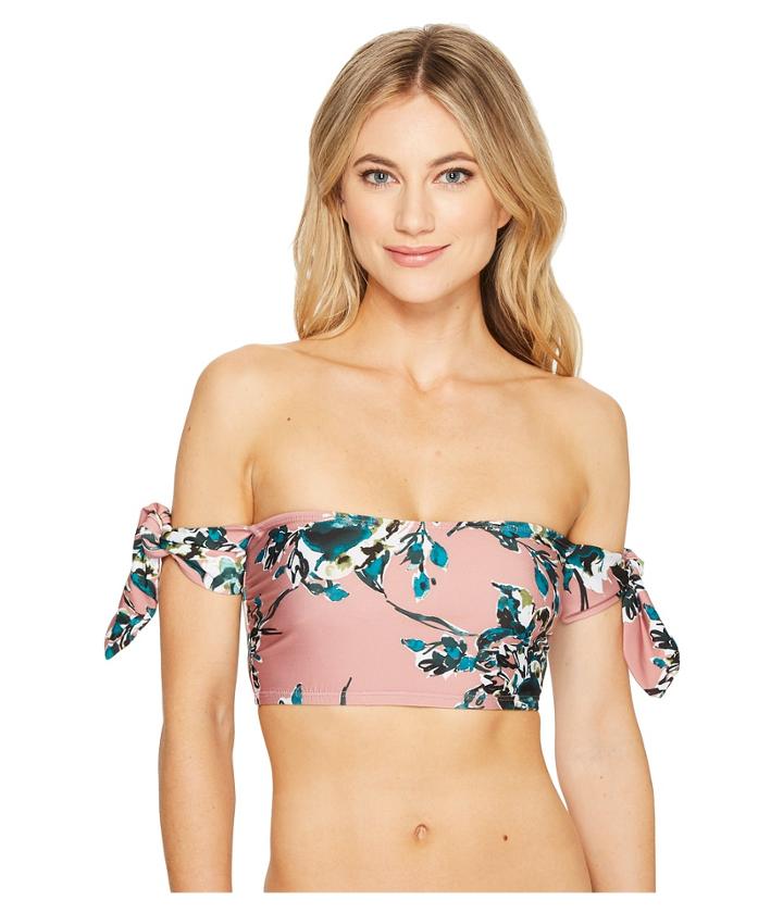 Splendid Watercolor Floral Off The Shoulder Bandeau (sandy Pink) Women's Swimwear