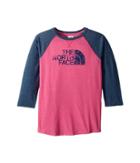 The North Face Kids Tri-blend 3/4 Sleeve Tee (little Kids/big Kids) (petticoat Pink/blue Wing Teal) Girl's Clothing