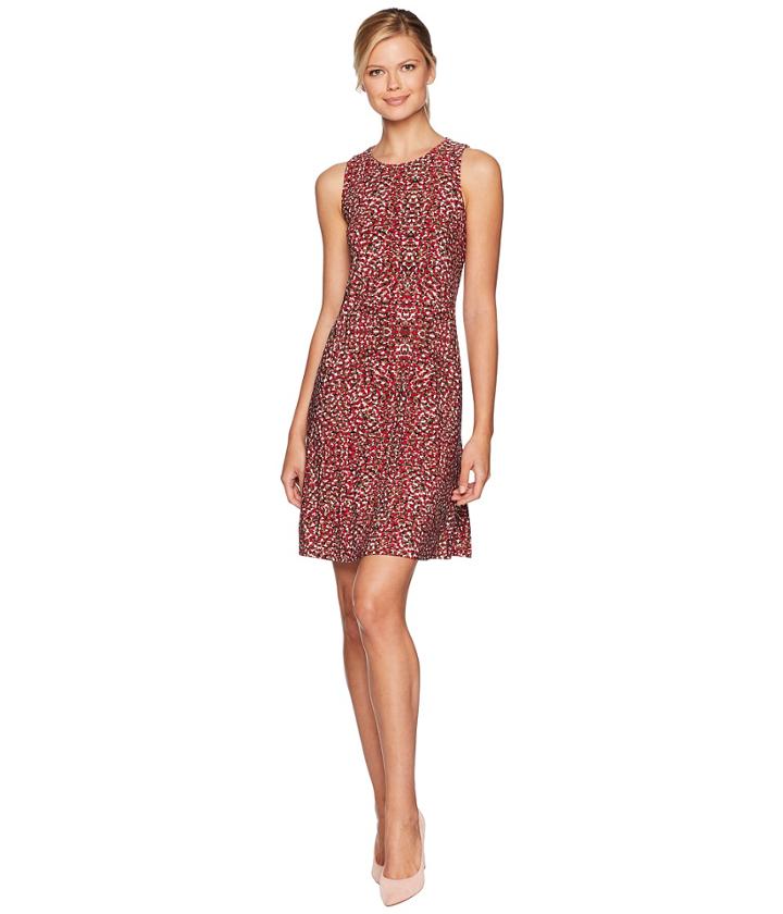 Nine West Ity Sleeveless Trapeze Dress (crimson/tea Green Multi) Women's Dress
