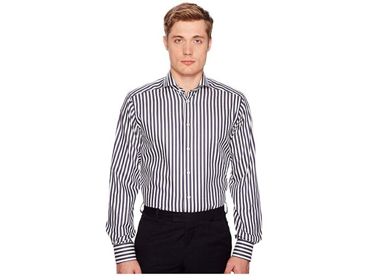 Eton Contemporary Fit Bold Stripe Shirt (white/blue) Men's Long Sleeve Button Up