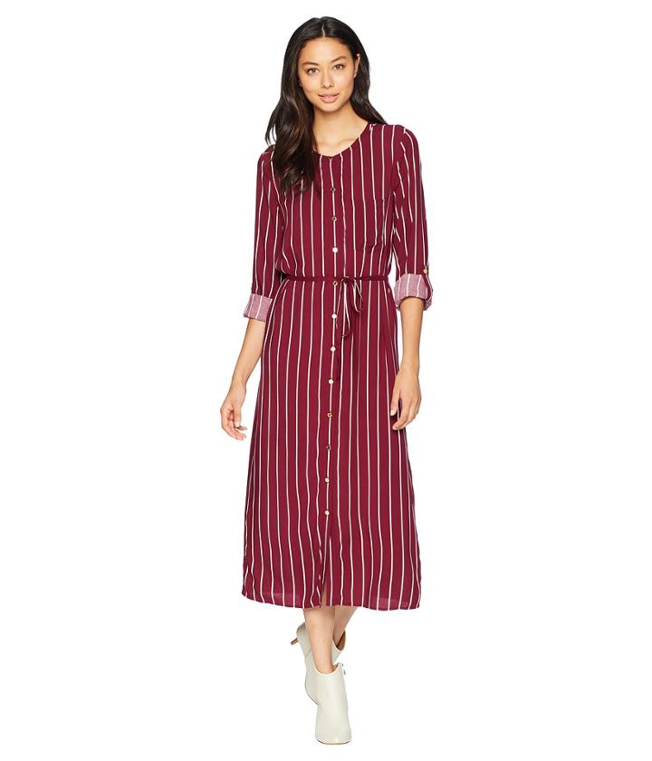 Juicy Couture Cindy Stripe Midi Shirtdress (bordeaux Cindy Stripe) Women's Dress